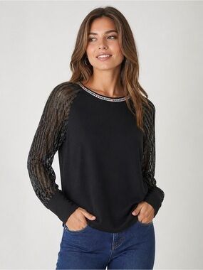 Exclusive Black Lace Sleeve Women's Top